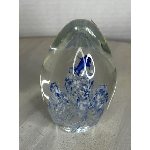 Handcrafted Glass Paperweight With Blue Fish & White Accents - Picture 5 of 11
